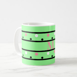 Mug Pois blancs vert rose monogramme