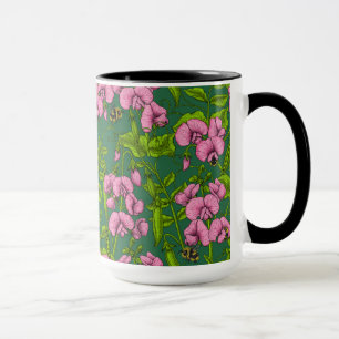 Mug Pois doux et bourdons, vert et rose