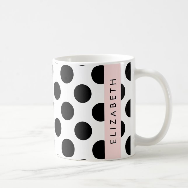 Mug Pois noirs et blancs, pointillés, Votre nom (Droite)