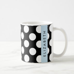 Mug Pois noirs et blancs, pointillés, Votre nom
