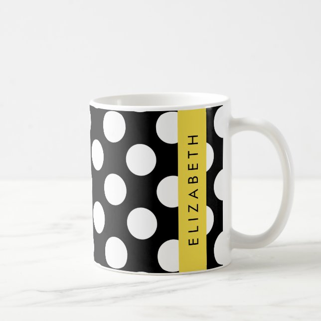 Mug Pois noirs et blancs, pointillés, Votre nom (Droite)