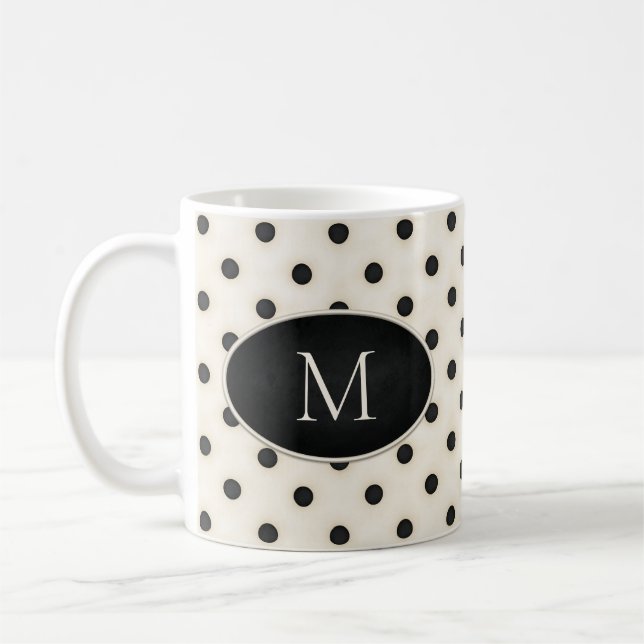 Mug Pois noirs sur blanc antique Monogramme (Gauche)