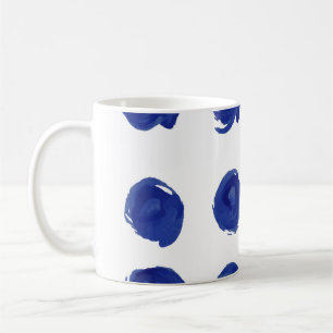 Mug Pois Polka, aquarelle bleu indigo.