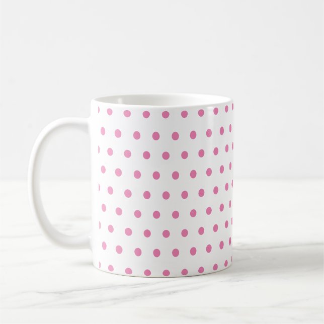Mug Pois rose mou classique sur blanc (Gauche)
