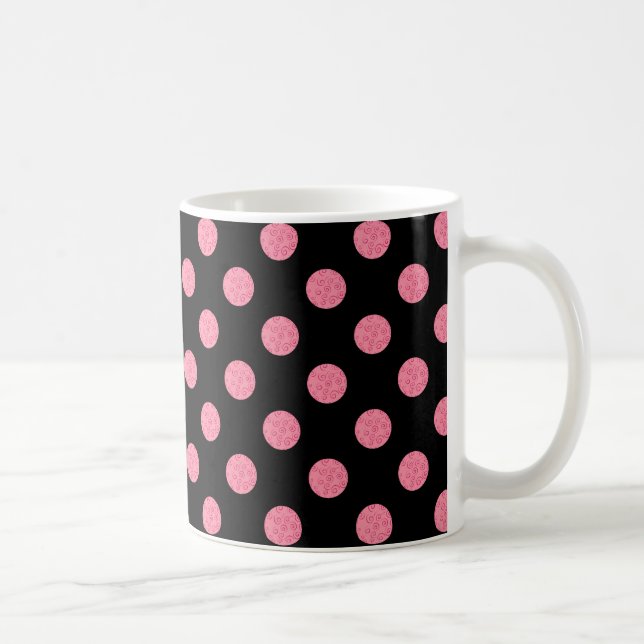 Mug pois roses tourbillonnant sur arrière - plan noir (Droite)
