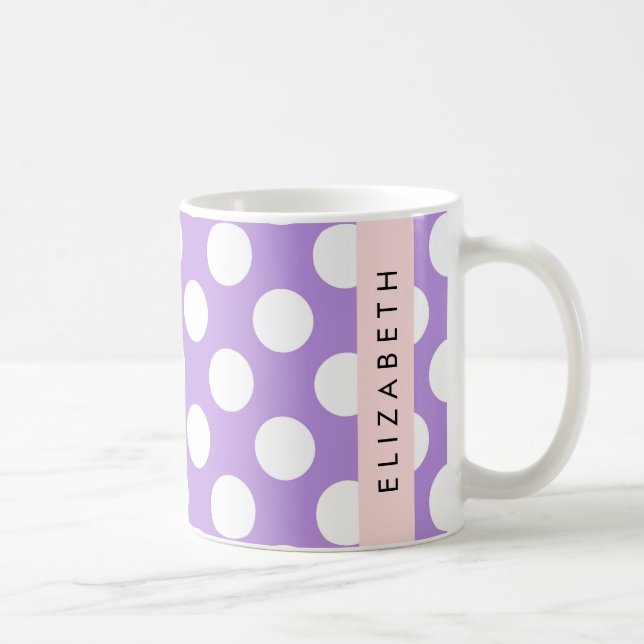 Mug Pois violets, Motif Pointe Polka, Votre Nom (Droite)