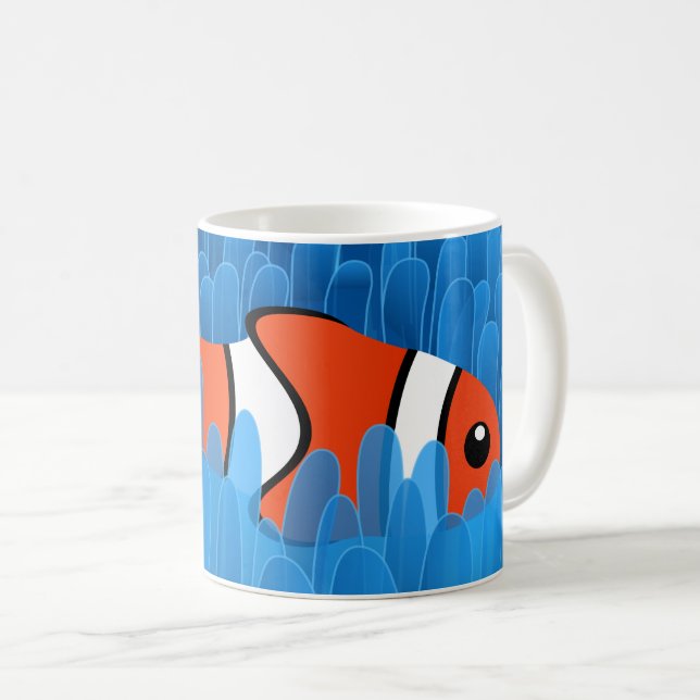 Mug Poisson clown mignon et belle anémone bleu vert (Devant droit)