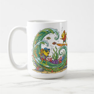 Mug Poisson Jaune Amusant de Surf Partie de Plage Trop