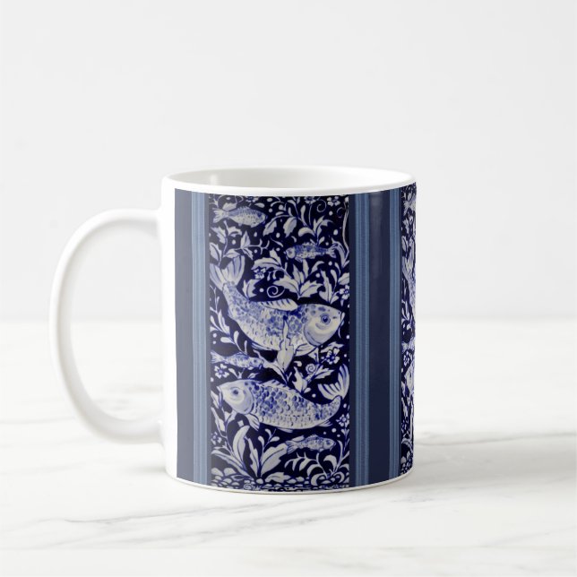 Mug Poisson Koi bleu et blanc Élégant Cadeau (Gauche)