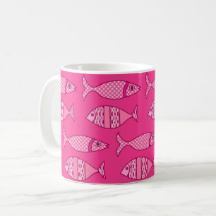 Mug Poisson moderne rétro, Fuchsia et rose clair