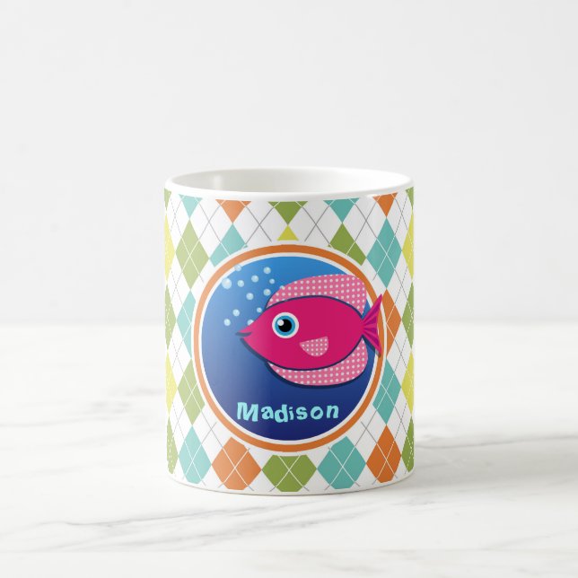 Mug Poissons roses sur le motif à motifs de losanges (Centre)