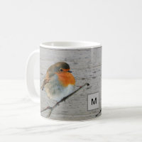 Poitrine rouge de Robin sur bois monogrammé