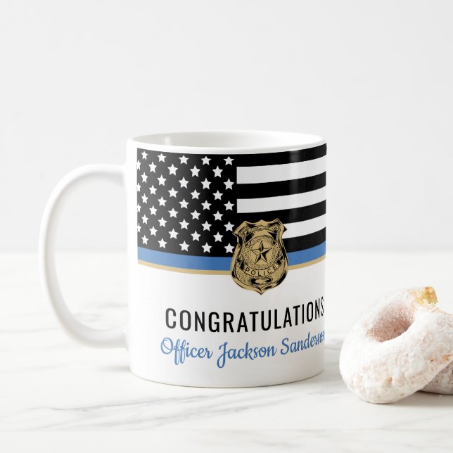 Mug Police Ligne bleue Drapeau Félicitations Retraite (Avec donut)