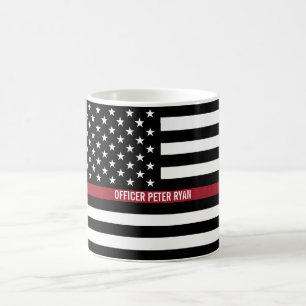 Mug Police Mince Red Line American Flag Ajouter un nom