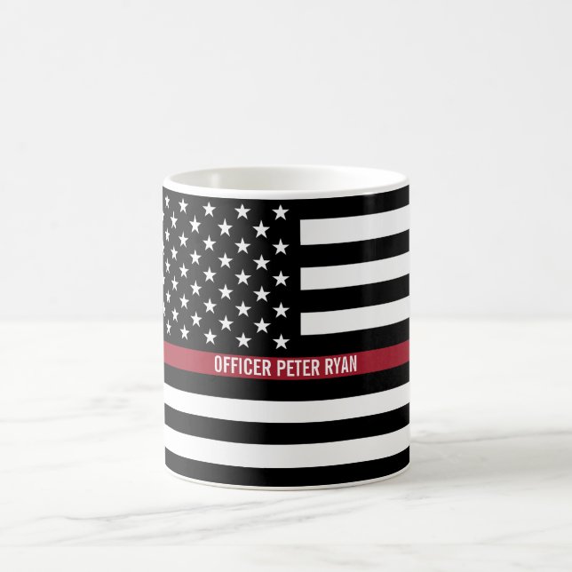 Mug Police Mince Red Line American Flag Ajouter un nom (Centre)