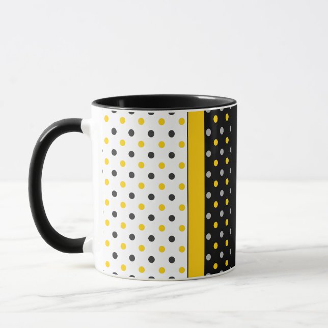 Mug Polka gris jaune noir et blanc Point moderne (Gauche)
