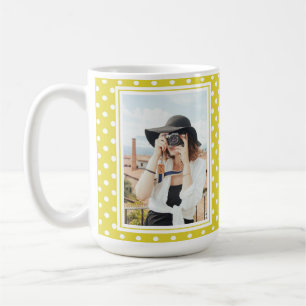 Mug Polka jaune vif Point personnalisé 2 Photo et nom