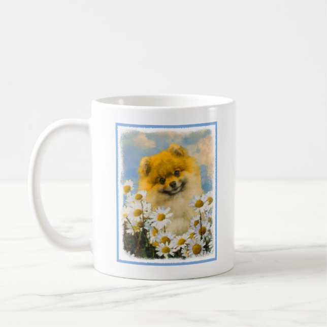 Mug Pomeranian dans les marguerites peignant - art (Gauche)