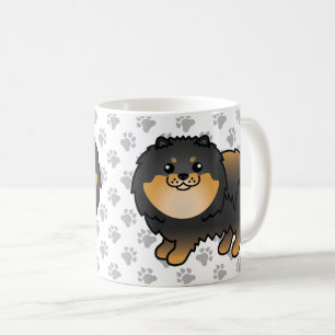 Mug Pomeranian noir et feu, chien de dessin animé mign