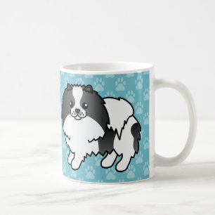 Mug Pomeranians à robe noire et blanche sur fond bleu