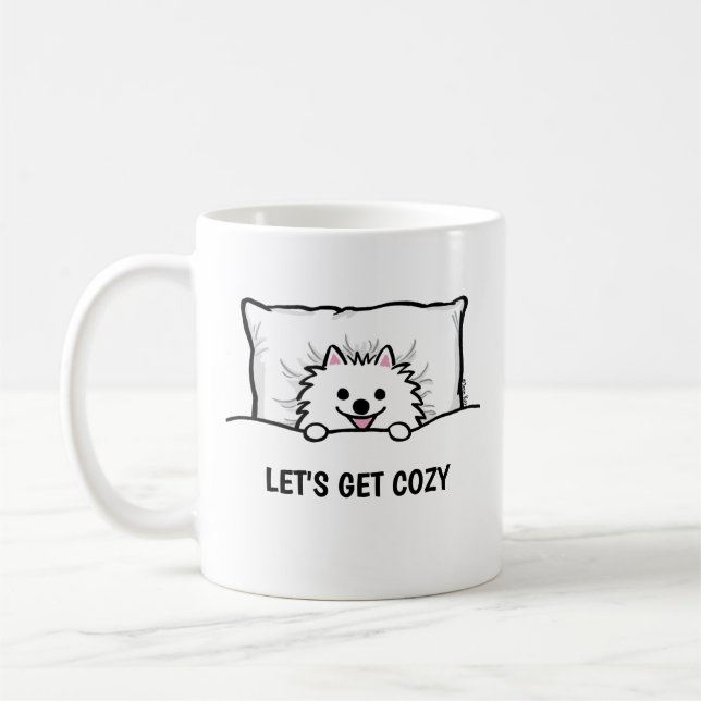 Mug Poméranien blanc adorable Soyons cosy (Gauche)