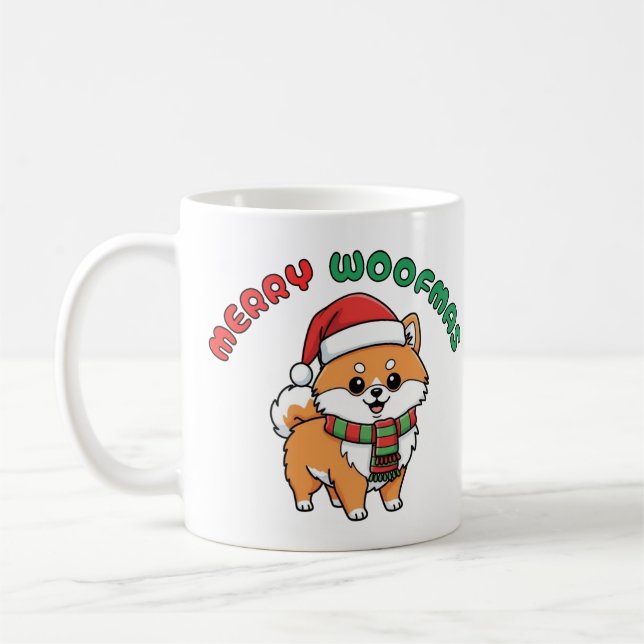 Mug Poméranien de Noël : Joyeuses Woofmas (Gauche)