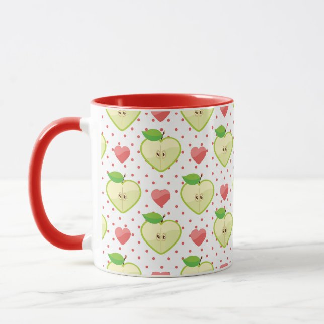 Mug Pommes de coeur avec le pois et les coeurs roses (Gauche)
