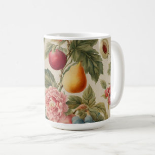 Mug Pommes, Poires, Raisins, Fleur Rose. Peint en fran