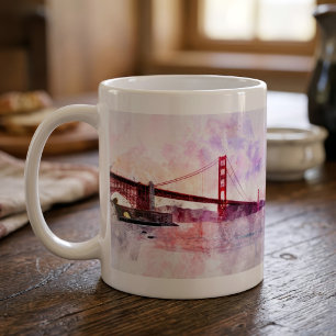 Mug Pont Golden Gate aquarelle au coucher du soleil