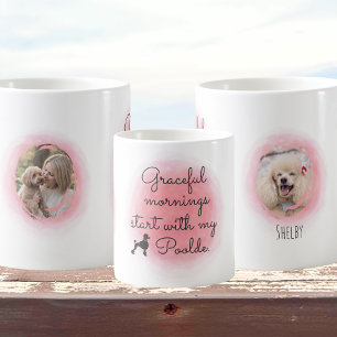 Mug Poodle Rose Pâle Pastel Aquarelle Photo & Nom Pers