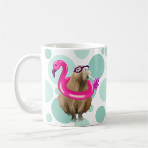 Mug Pool Party Cute Capybara Avec Flotte Flamant rose 