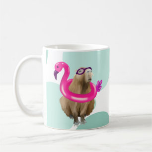Mug Pool Party Cute Capybara Avec Flotte Flamant rose