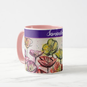 Mug Poppies de fleurs de pavot jaune orange rouge