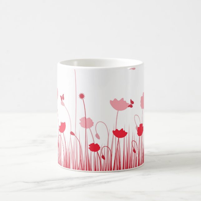 Mug Poppies minimalistes rouges et blanches Pré floral (Centre)