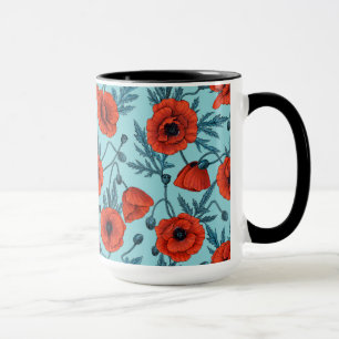Mug Poppies, rouge et bleu sur le bleu de la piscine