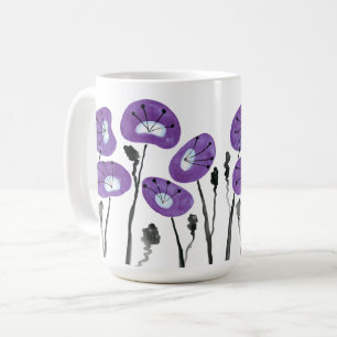 Mug Poppies violettes modernes Aquarelle Fleurs Thé et