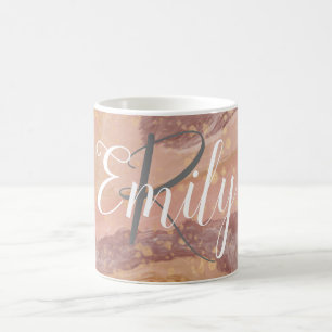 Mug Porte en grès rose Marbre Nom Abstrait Monogramme