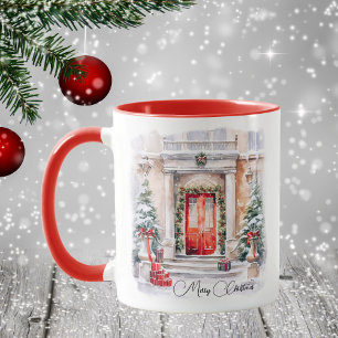 Mug Portes rouges de Noël élégantes personnalisées