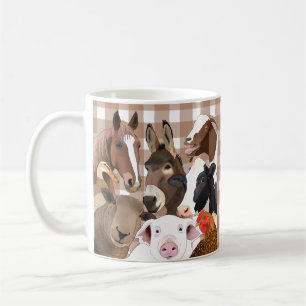 Mug Portrait animal de ferme En vichy chèque - Brown