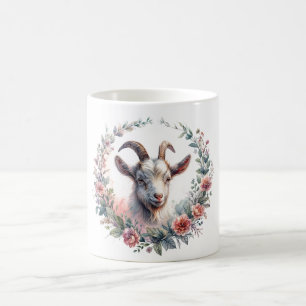 Mug Portrait d'aquarelle de chèvre florale
