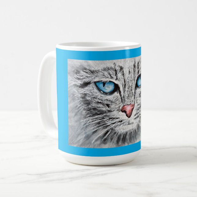 Mug Portrait de chat aux yeux bleus fascinant (Devant gauche)
