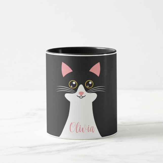 Mug Portrait de chat noir mignon du milieu du siècle (Centre)