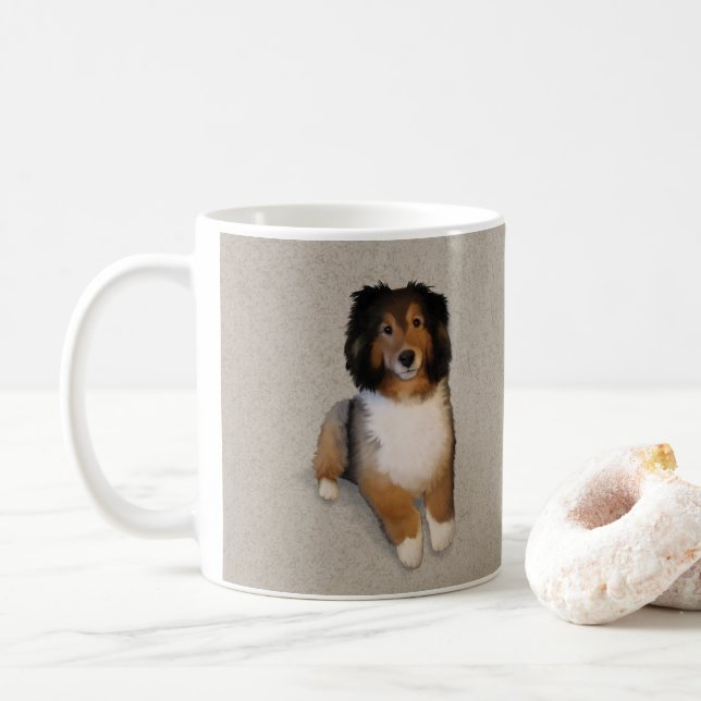Mug Portrait de chien mélange Sheltie (Avec donut)