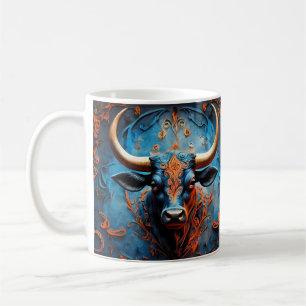 Mug Portrait de taureau vibrant avec motifs floraux