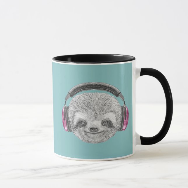 Mug Portrait des écouteurs de port de la paresse | (Droite)