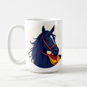 Mug Portrait élégant d'un cheval noir avec bride rouge