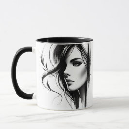 Mug Portrait féminin en noir et blanc.