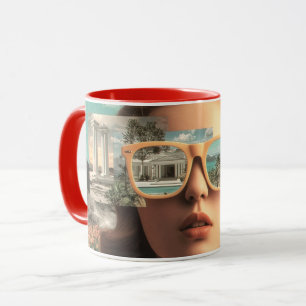 Mug Portrait féminin surréaliste avec lunettes de sole