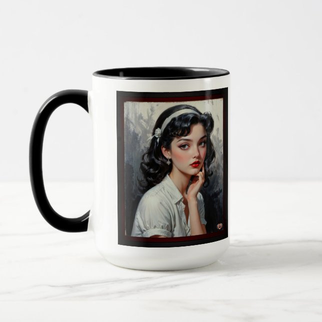Mug Portrait inspiré par Retro d'une jeune femme réflé (Gauche)