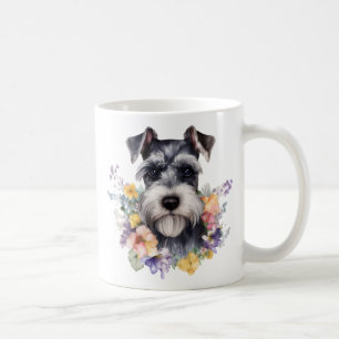 Mug Portrait mignon Schnauzer avec fleurs